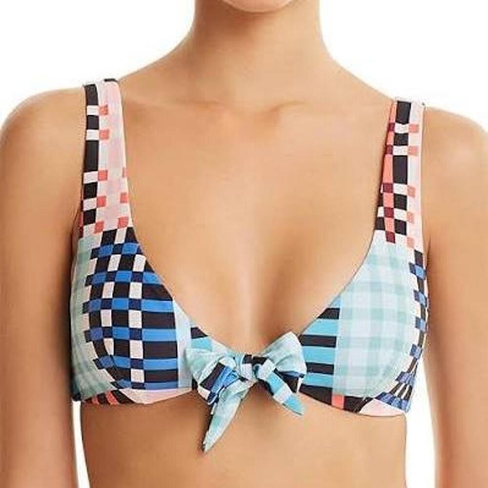 NWT MINKPINK Penelope Multicolor Checkered Plaid Tie-Front Bikini Top — LARGE - Picture 1 of 7